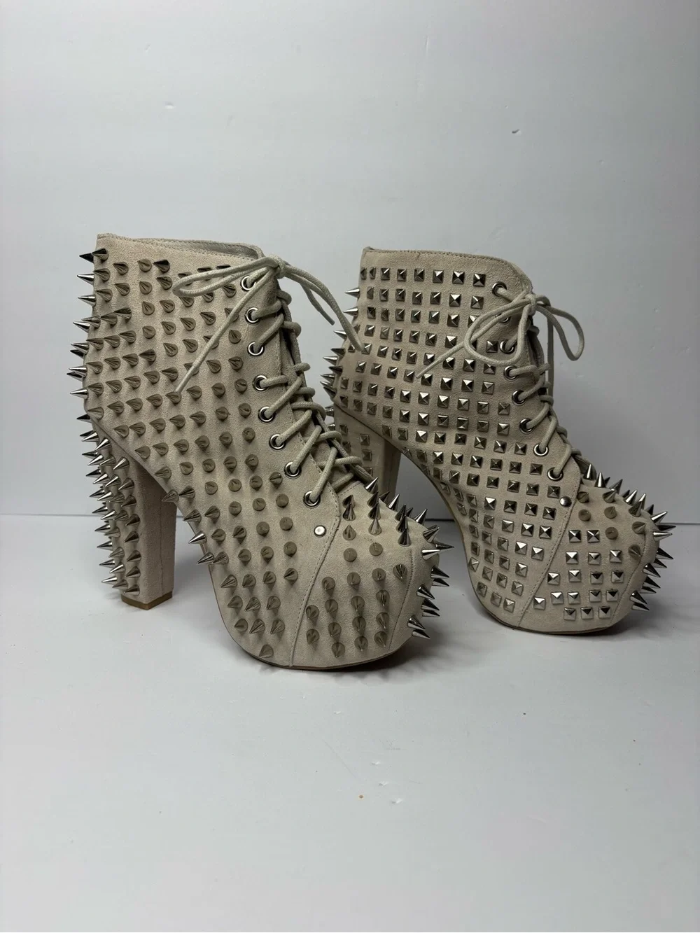 Jeffrey Campbell Spike Lita Leather Suede Boot Nude Sz 7.5